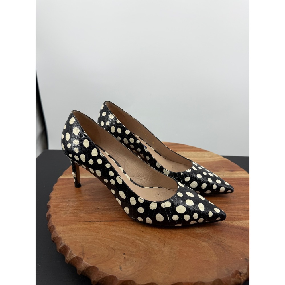 Stuart Weitzman Leigh 70 Pump Women 6 Black White Polka Dot Snakeskin Embossed